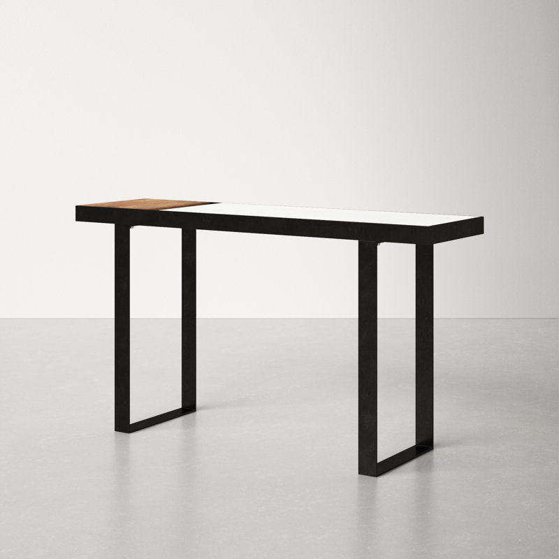 Blox 50'' Black Iron Frame Console Table with Marble and Acacia Wood