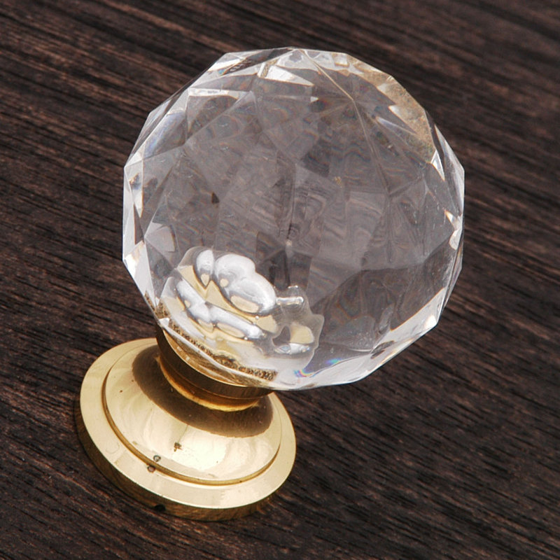 Polished Brass and Clear Acrylic Round Cabinet Knob