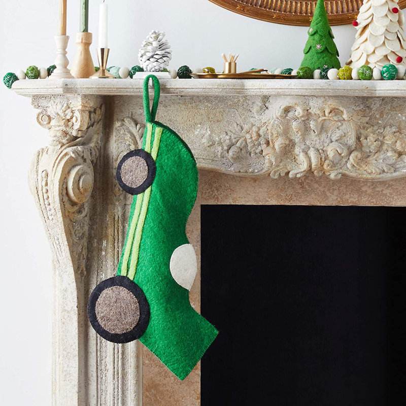 Hand-Felted Green Wool Race Car Christmas Stocking