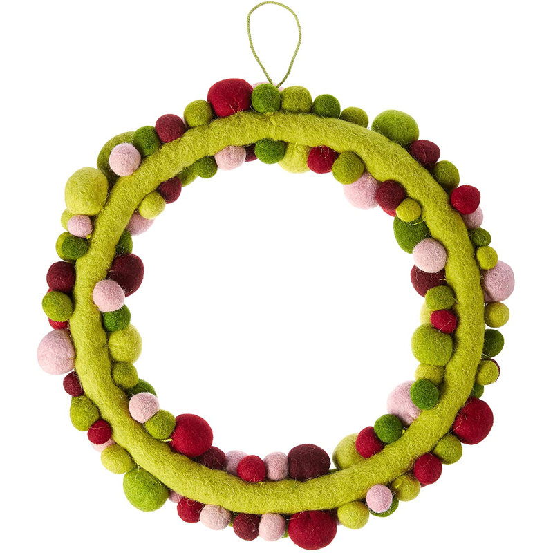 Handmade Multicolor Felt Ball 14" Wool Wreath