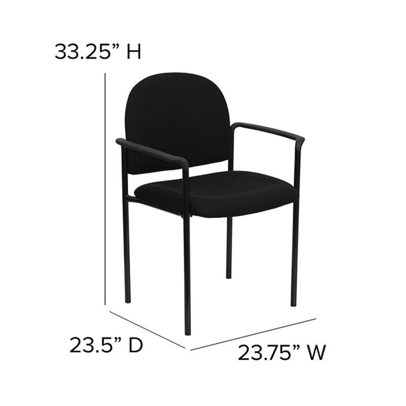 Black Fabric Stackable Metal Side Reception Chair with Contoured Cushions