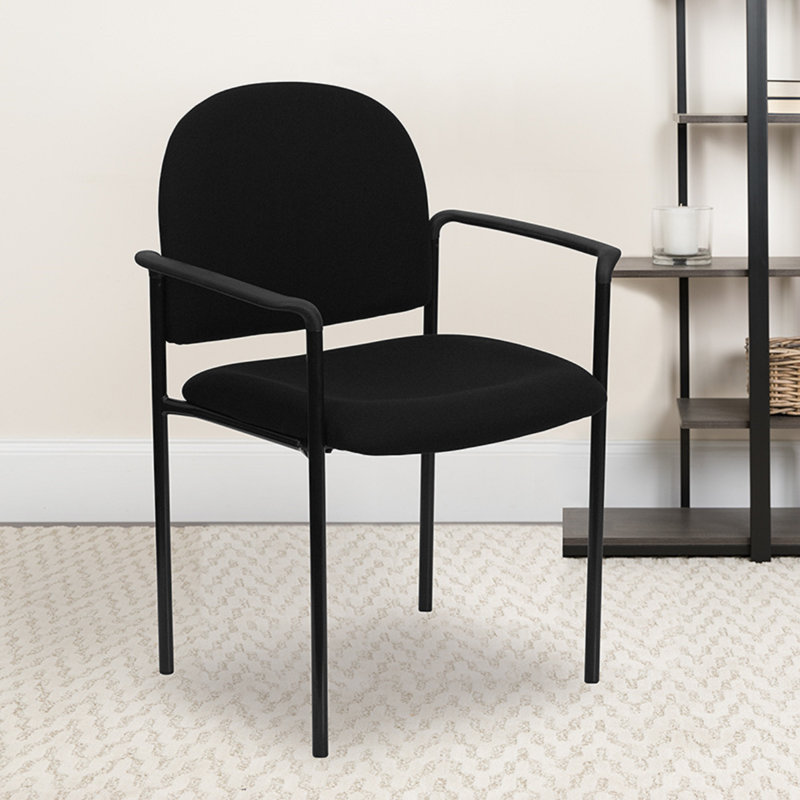 Black Fabric Stackable Metal Side Reception Chair with Contoured Cushions