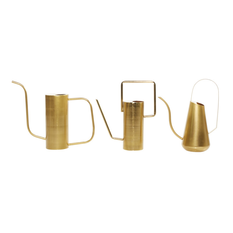 Gold Metal Indoor Outdoor Watering Can Planter Set