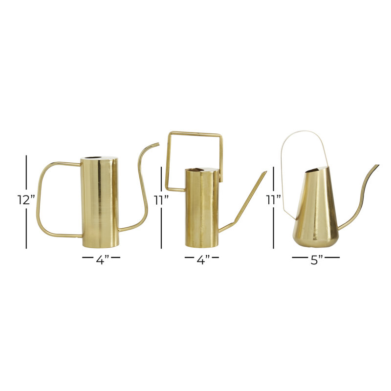 Gold Metal Indoor Outdoor Watering Can Planter Set