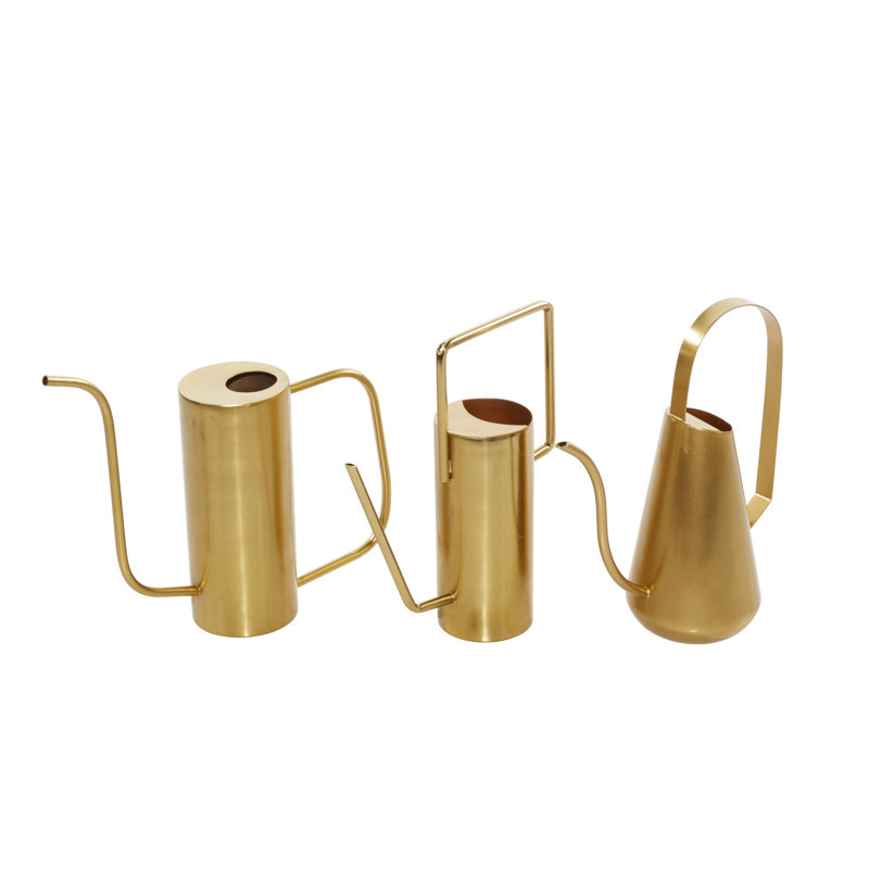 Gold Metal Indoor Outdoor Watering Can Planter Set