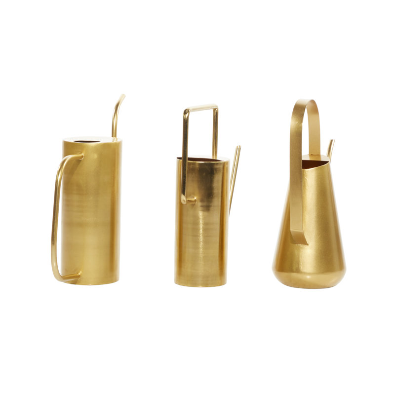 Gold Metal Indoor Outdoor Watering Can Planter Set