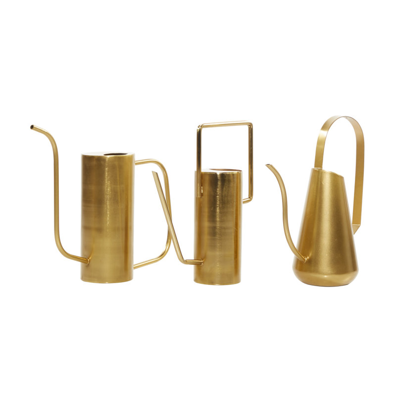 Gold Metal Indoor Outdoor Watering Can Planter Set