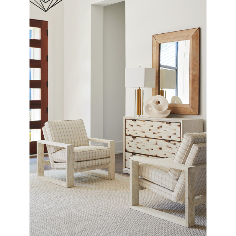 Cream Beige Upholstered Armchair with Portola Finish