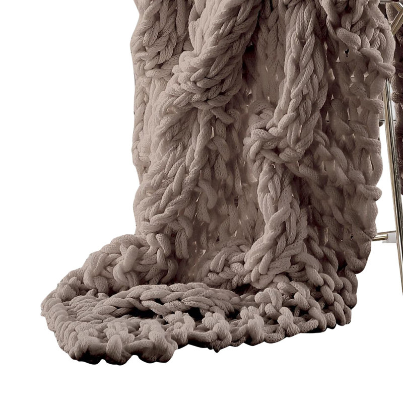 Beige Chunky Knit Reversible Throw Blanket