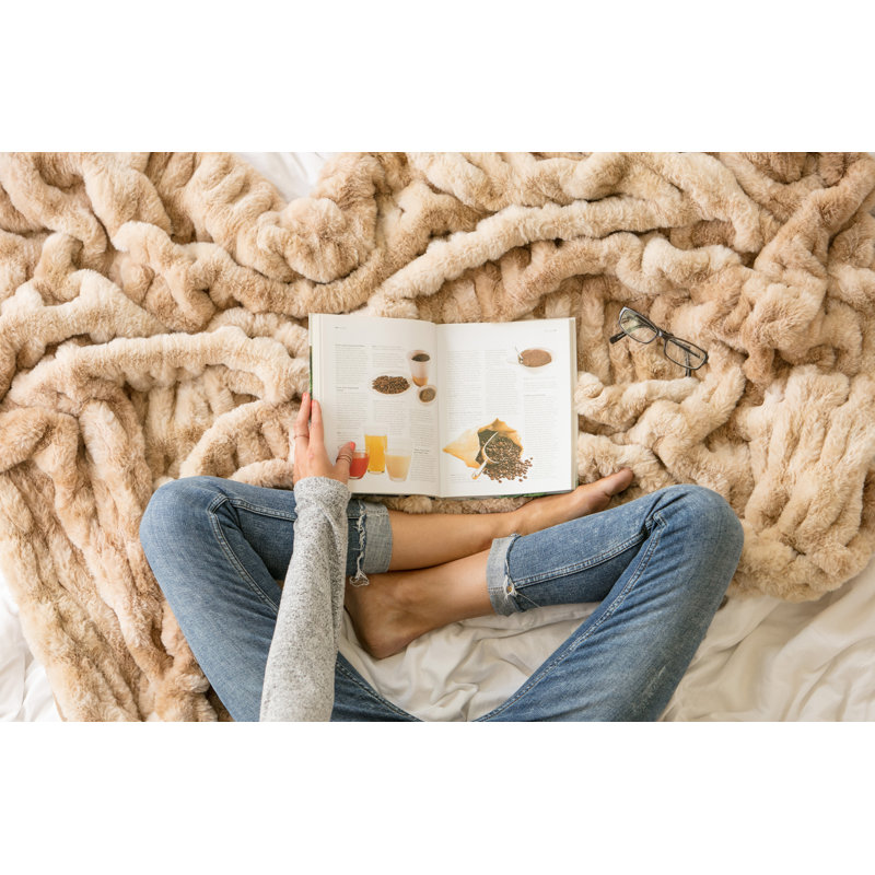 Beige Faux Fur Reversible Throw Blanket 50" x 65"