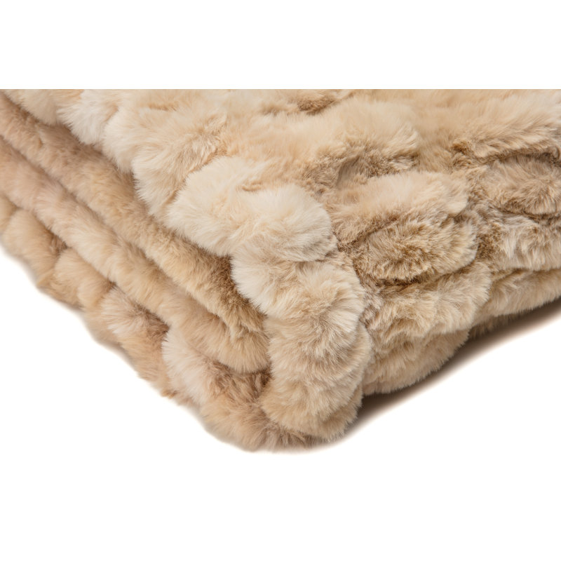 Beige Faux Fur Reversible Throw Blanket 50" x 65"