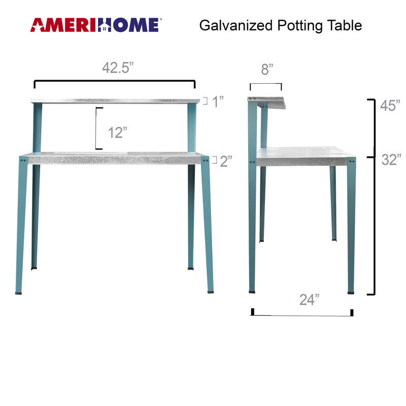 AmeriHome 32'' Teal Galvanized Steel Garden Workbench