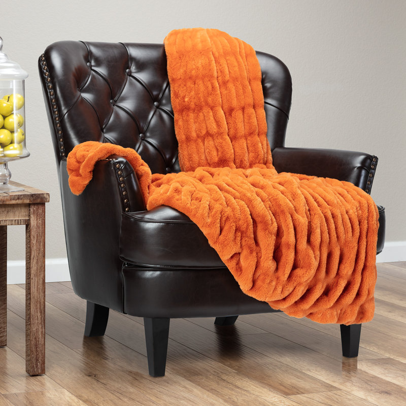 Orange Faux Fur Reversible Throw Blanket 50" x 65"
