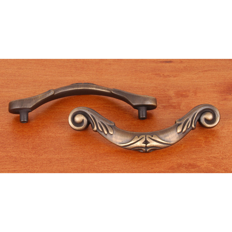 Antique Bronze Ornate Curved Drop Bail Pull with Mounting Hardware
