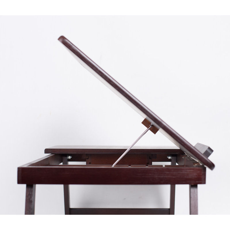 Adjustable Walnut Bamboo Laptop Bed Tray with Storage Drawer