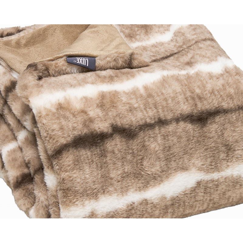 Dayton Beige Rabbit Faux Fur 50" x 60" Throw Blanket