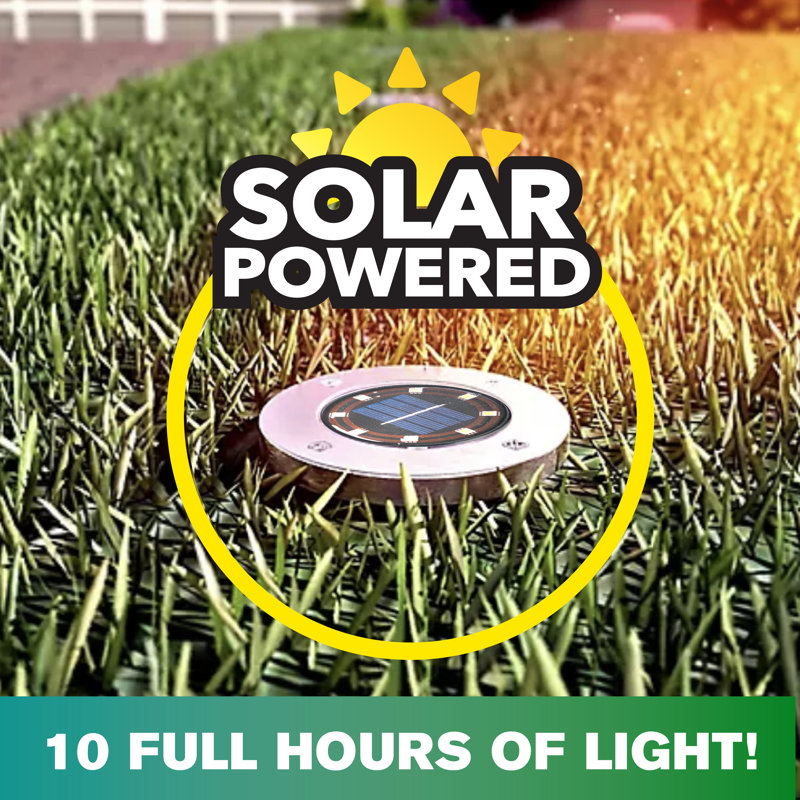 Stainless Steel Solar LED Pathway Disk Lights, Set of 8