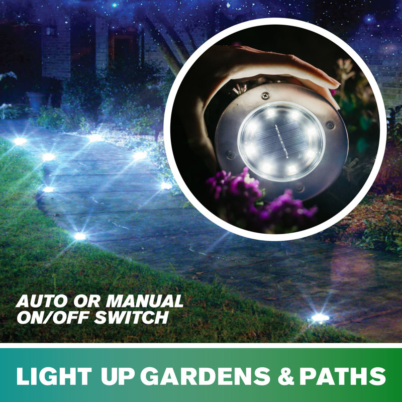 Stainless Steel Solar LED Pathway Disk Lights, Set of 8