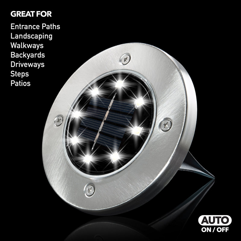 Stainless Steel Solar LED Pathway Disk Lights, Set of 8