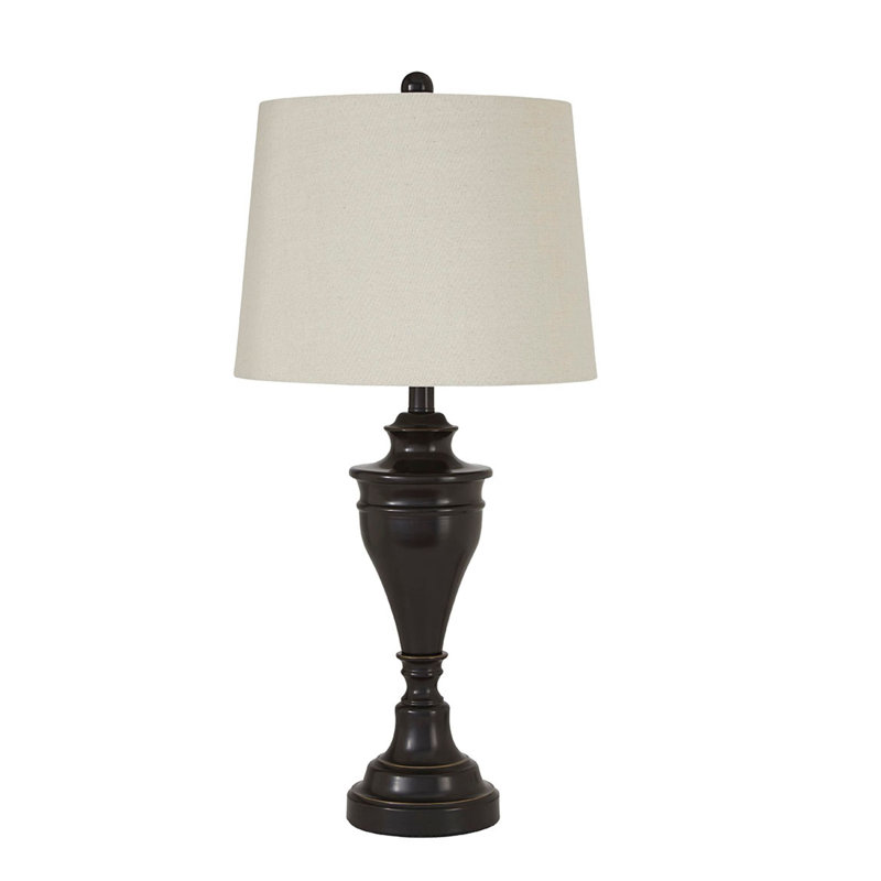 Set of 2 Bronze Metal Table Lamps with Fabric Shades