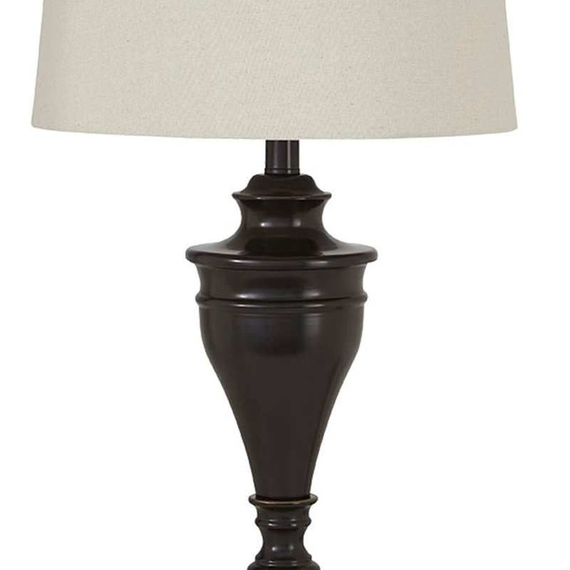 Set of 2 Bronze Metal Table Lamps with Fabric Shades