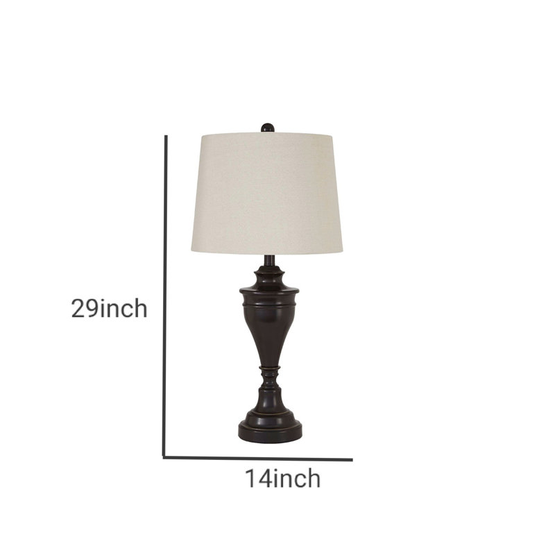 Set of 2 Bronze Metal Table Lamps with Fabric Shades