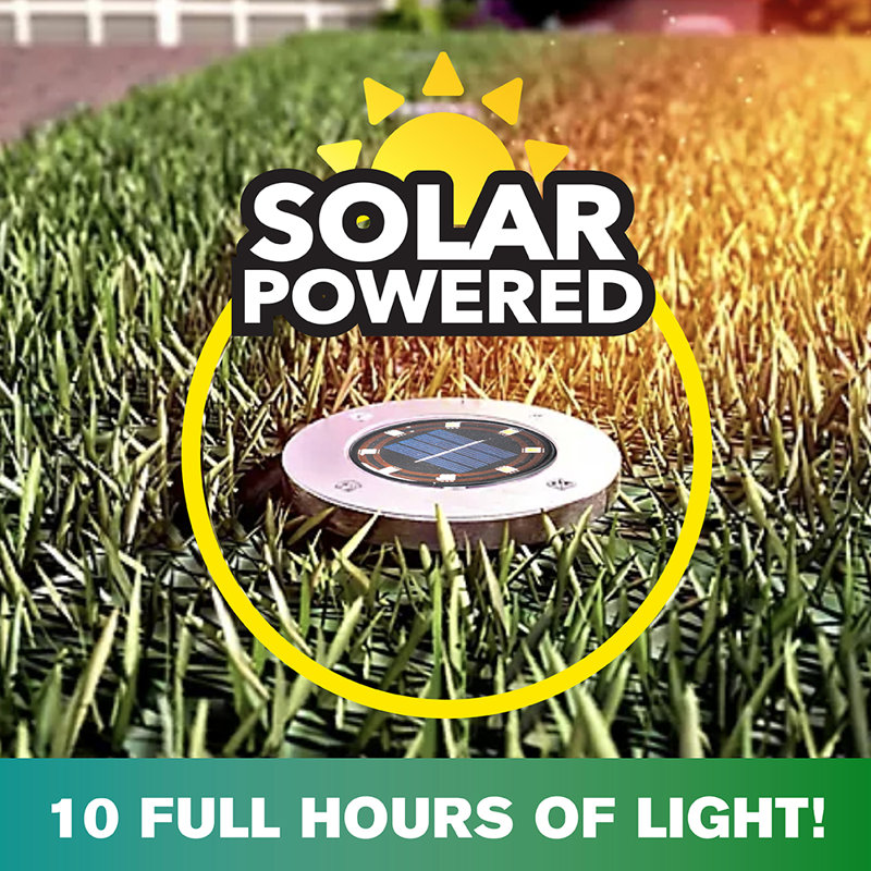 Stainless Steel Solar LED Pathway Disk Lights, Set of 8