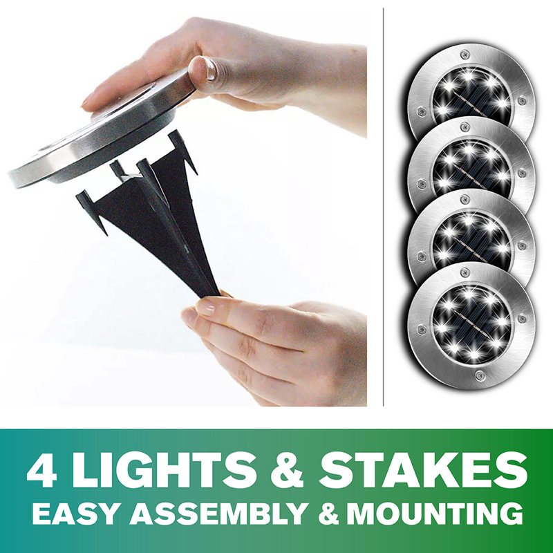Stainless Steel Solar LED Pathway Disk Lights, Set of 8