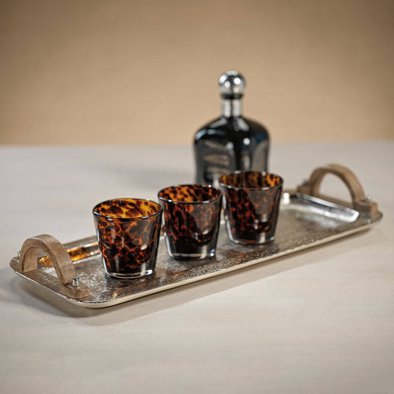 Clamart Rectangular Silver Aluminum Tray with Wood Handles