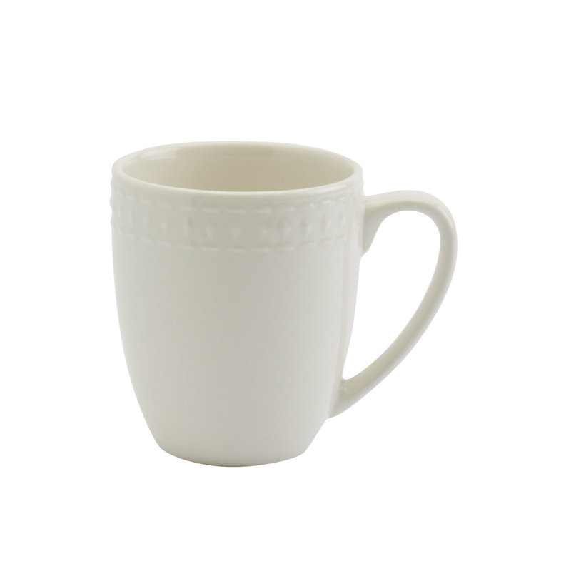 Embossed White Porcelain Mug Set for 4