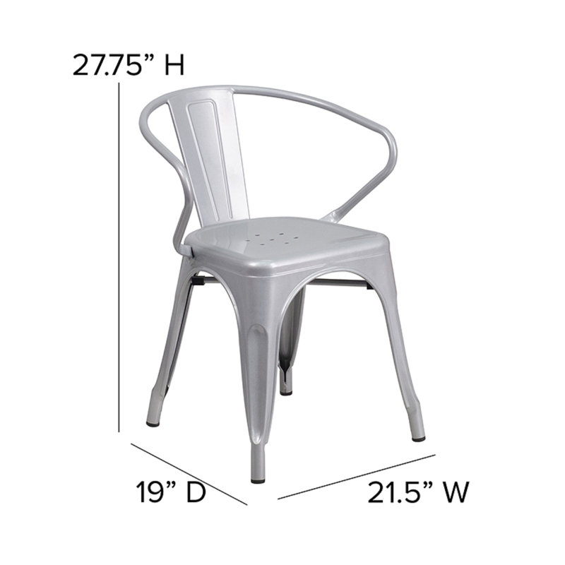 27.75'' Silver Steel Indoor-Outdoor Arm Dining Chair