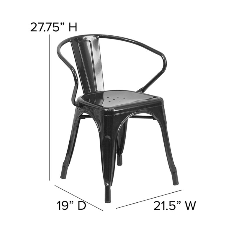Sleek Black Steel Stackable Indoor-Outdoor Dining Armchair