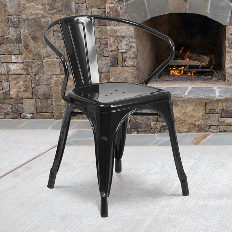 Sleek Black Steel Stackable Indoor-Outdoor Dining Armchair