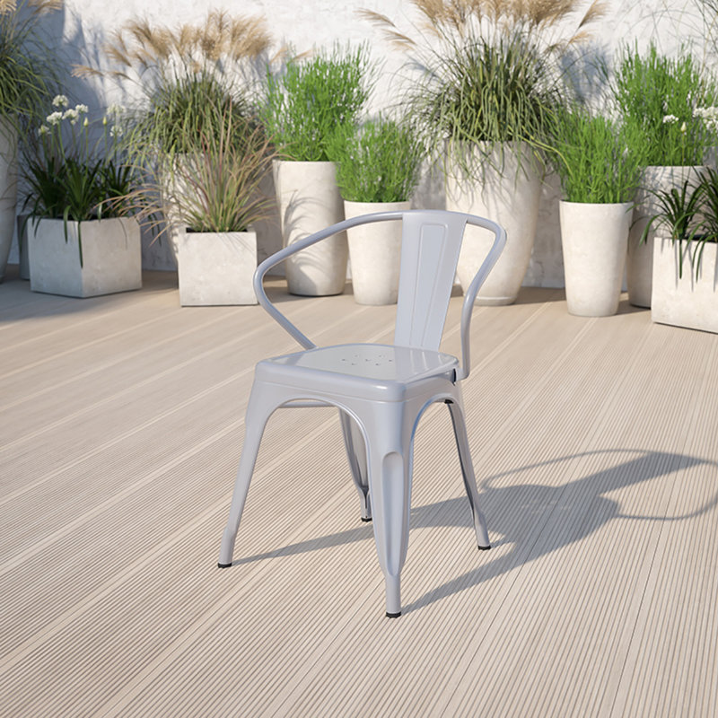 27.75'' Silver Steel Indoor-Outdoor Arm Dining Chair