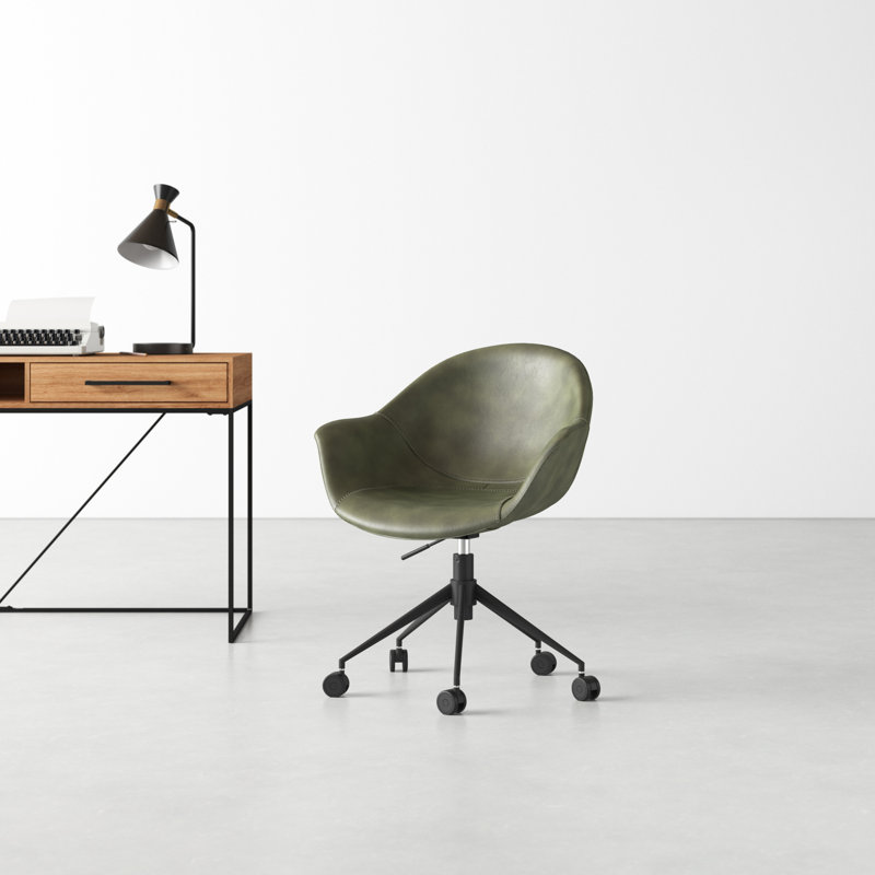 Ember Transitional Swivel Task Chair in Green Faux Leather and Black Wood