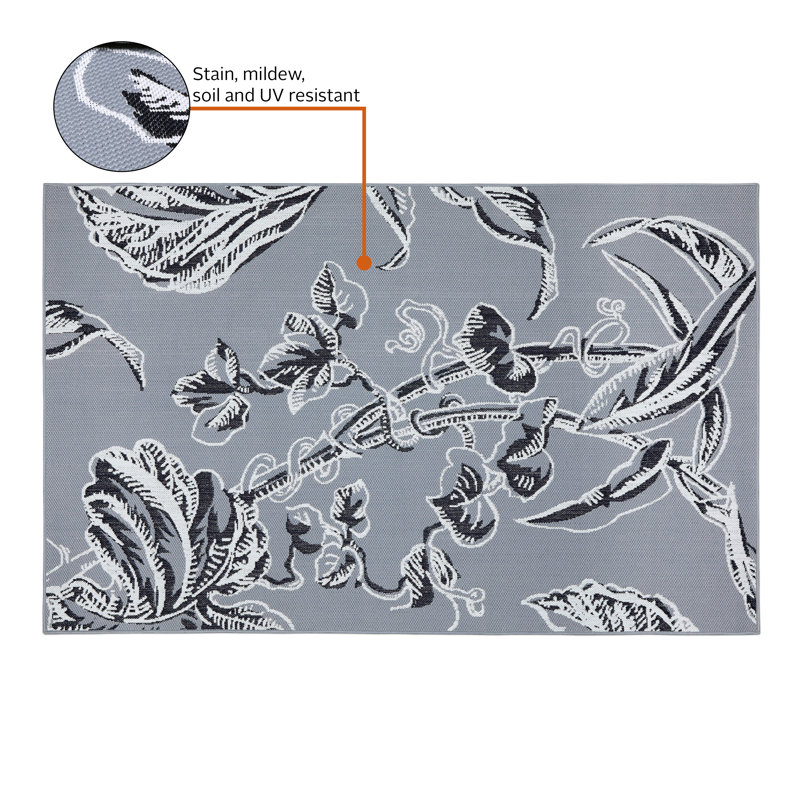 Reversible Gray and Yellow Floral 8' x 10' Synthetic Rug