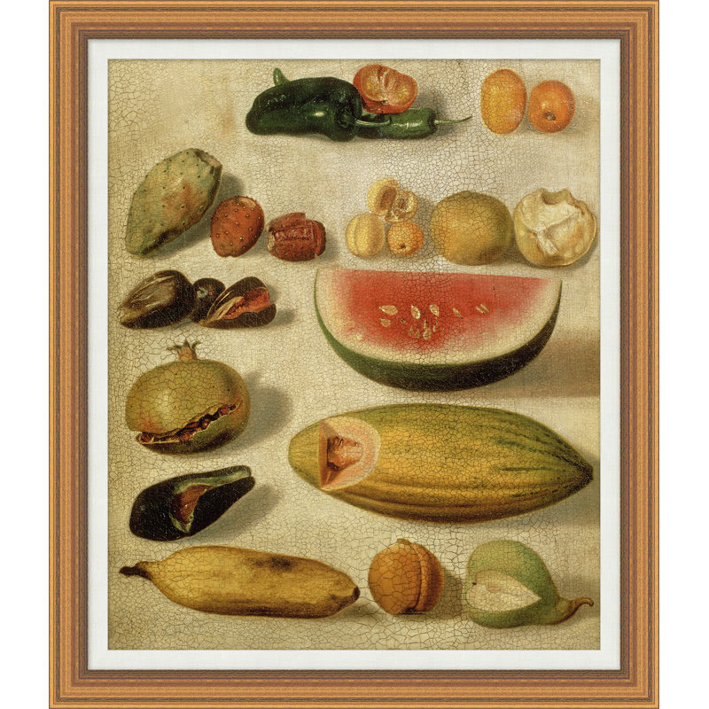 Vintage Fruit Study Oil Painting on Canvas with Gold Wood Frame