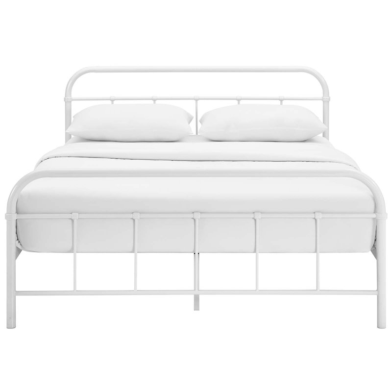 Maisie White Queen Metal Bed Frame with Headboard