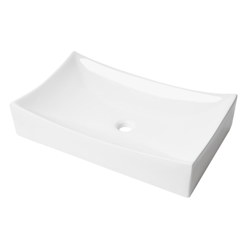 White Ceramic Rectangular Vessel Bathroom Sink