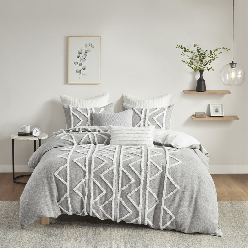 Hayes Gray Cotton Chenille Full/Queen Duvet Cover Set