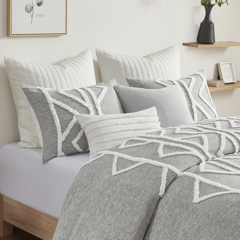 Hayes Gray Cotton Chenille Full/Queen Duvet Cover Set