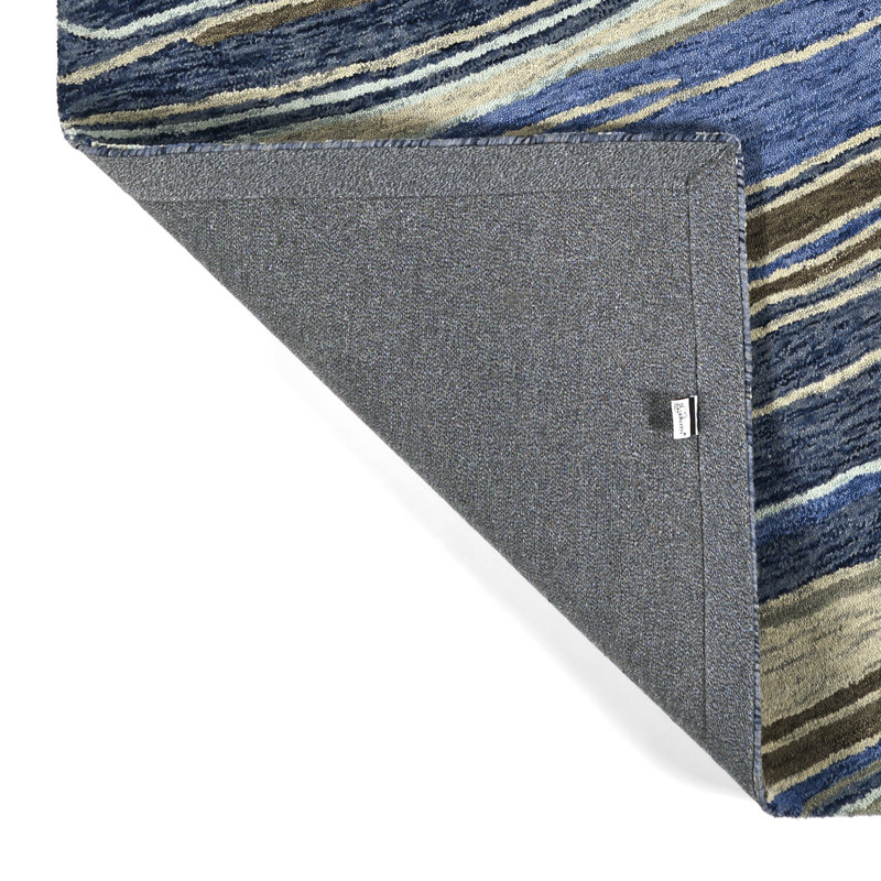 Blue and Beige Hand-Tufted Wool Rectangular Rug