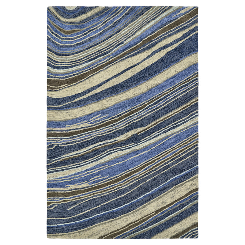 Blue and Beige Hand-Tufted Wool Rectangular Rug