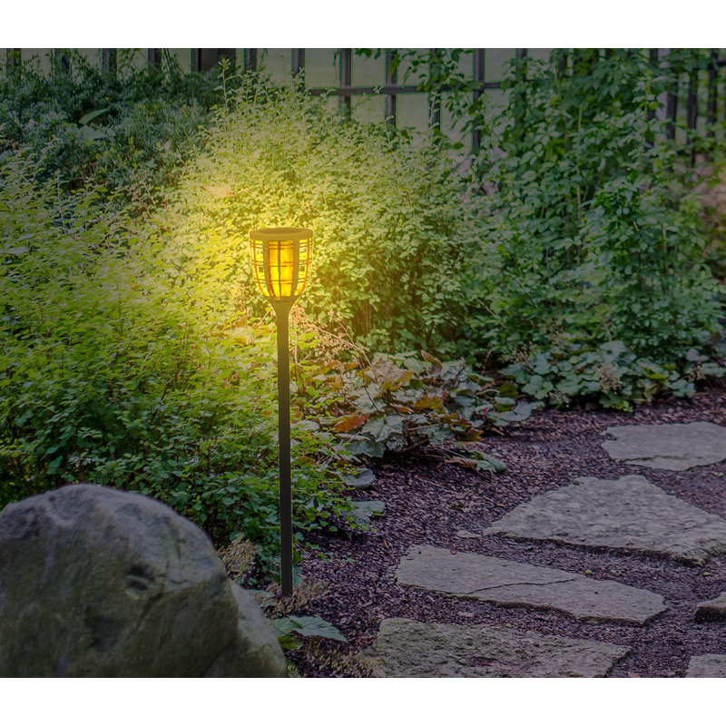 Black Solar LED Pathway Torch Light Pack with Flickering Flame