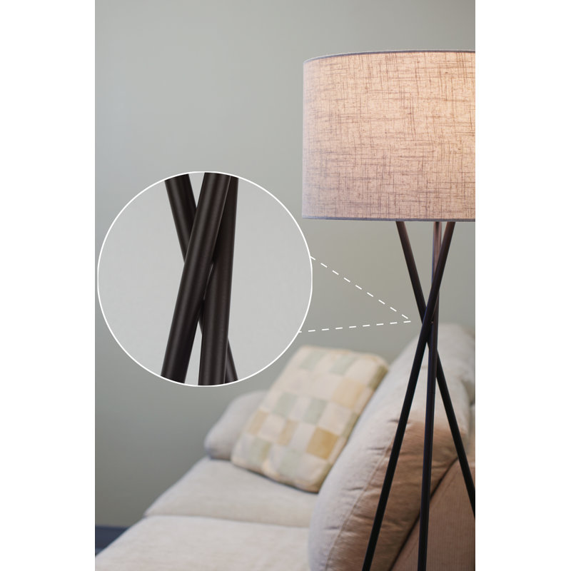 Sadie 60'' Oil-Rubbed Bronze Tripod Floor Lamp with Honey Beige Shade