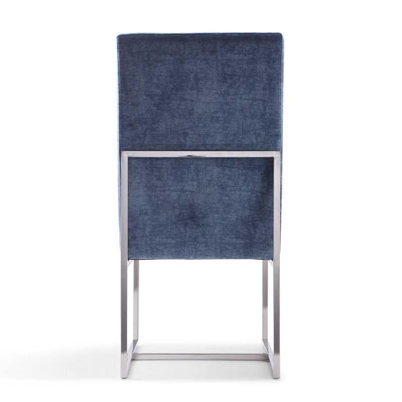 High-Back Blue Velvet Upholstered Arm Chair with Metal Frame