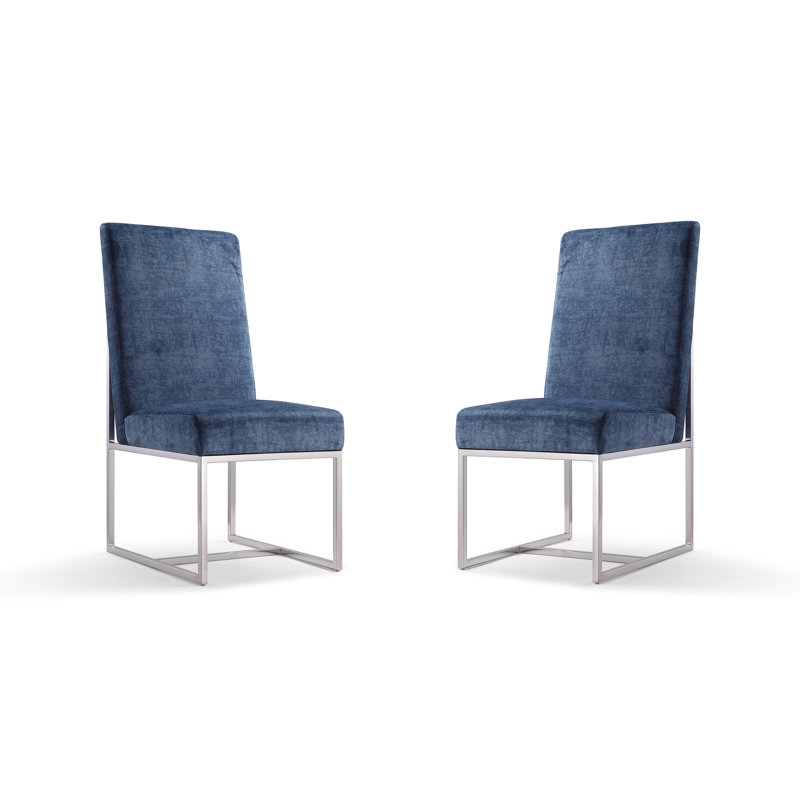 High-Back Blue Velvet Upholstered Arm Chair with Metal Frame