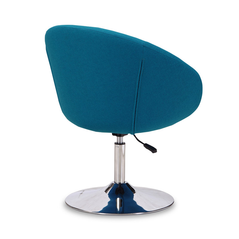 Blue Wool Blend Swivel Barrel Chair with Polished Chrome Base