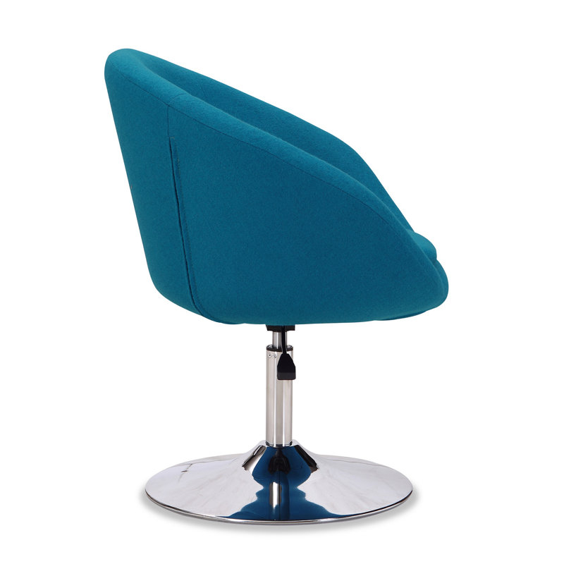 Blue Wool Blend Swivel Barrel Chair with Polished Chrome Base