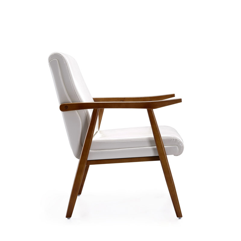 Archduke White and Amber Faux Leather Wood Accent Chair